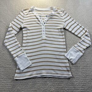 Aerie Long Sleeve Sweater Crew Neck Size Med in White/Brown